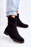 Women's Suede Flat Heel Boots Black Fiorenz