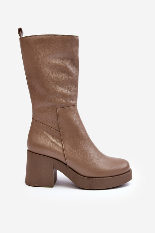 Women's Leather Boots On Massive Heel Dark Beige Lemar Odennia