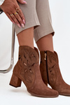 Suede Perforated Women's Ankle Boots on Heel Zazoo 3647 Brown