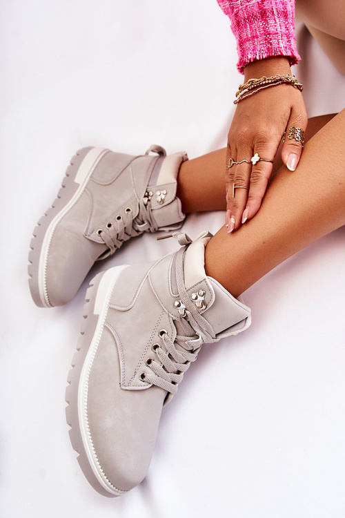 Leather Booties On The Platform Grey Ressa