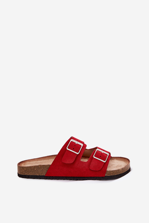 Women's sandals on cork platform with buckles red Evisolla
