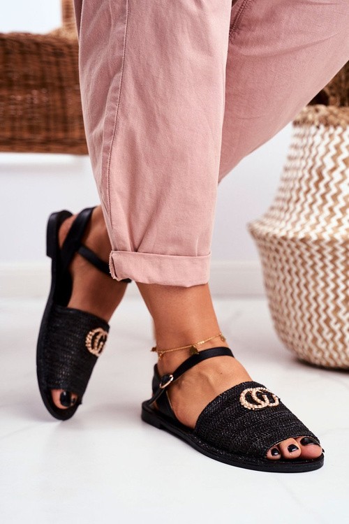 Czarne Damskie Płaskie Sandałki Lu Boo Plecione Felicia