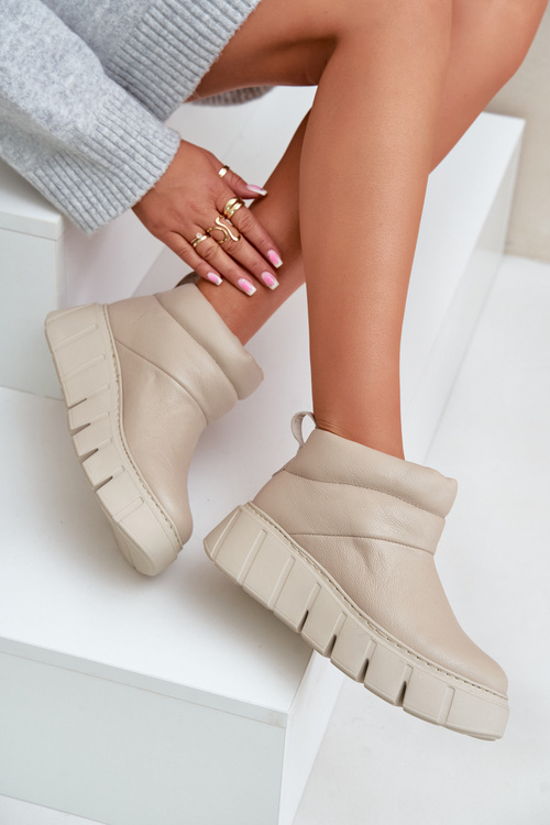 Zazoo 60470 Leather Boots Insulated with Wool on Platform Light Beige