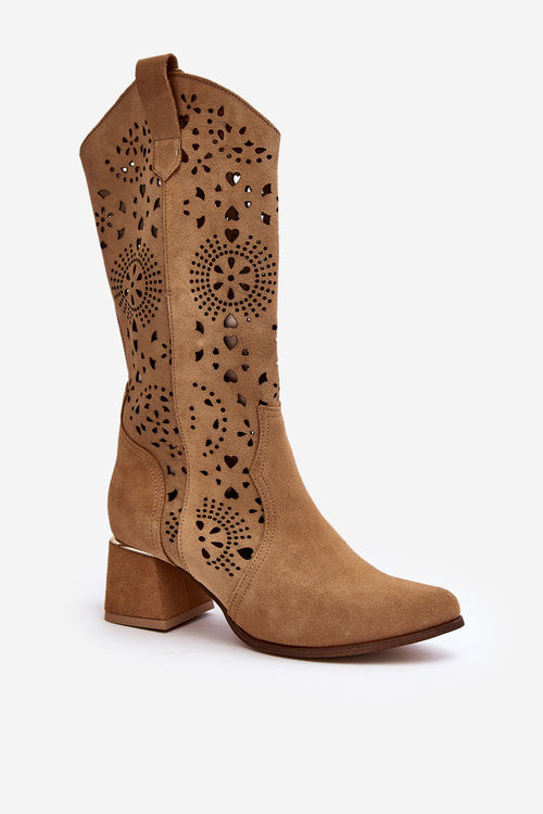 Suede Openwork Boots Lewski Shoes 3171 Beige