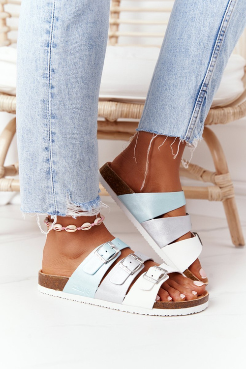 Leather Profiled Slippers Big Star HH274587 Turquoise-Silver