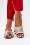 Leather Elegant Ballerinas With Open Toes Zazoo 1865 Gold Distressed