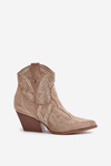 Embellished Cowboy Ankle Boots With Heel Beige Kaivina