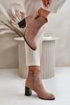 Warm Eco Suede Women's Ankle Boots With Heel Zip Fastening Brown Erillia