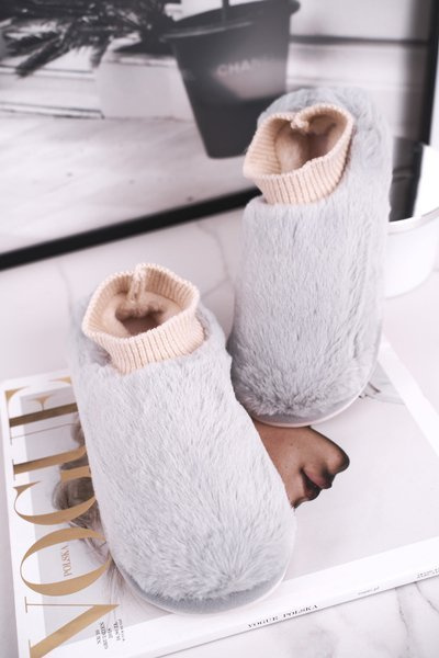 Women's Slippers With Fur And Sock Grey Yeti
