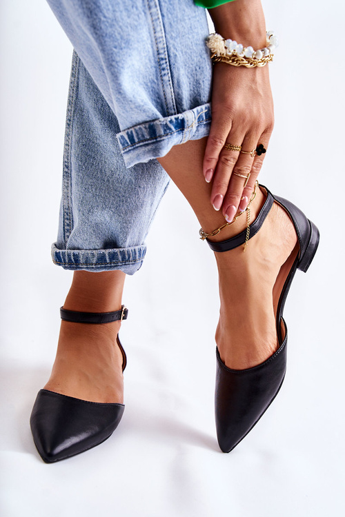 Women's Leather Ballerinas Sandals In Spitz Black Caprise