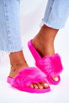 Women's Slides With Fur Neon Fuchsia Fur