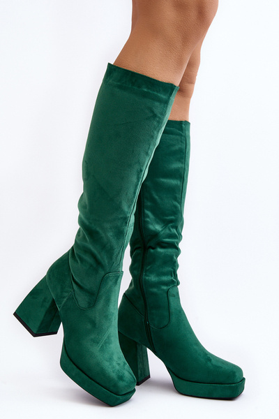 Women's insulated boots with chunky heel in green Layala