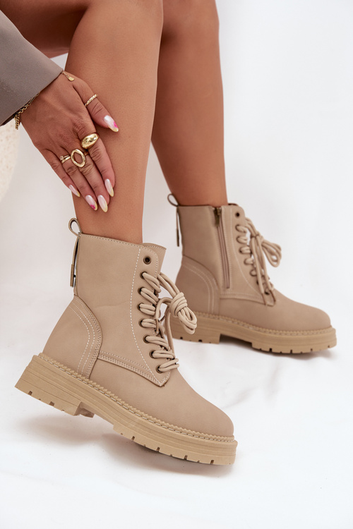 Women's Ankle Boots Workers With Zipper Beige Tirina