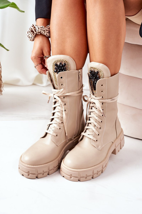 Insulated Boots With Decorative Stones Beige Hadley