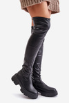 Knee High Platform And Flat Heel Boots Made Of Eco Leather Black Loreviana