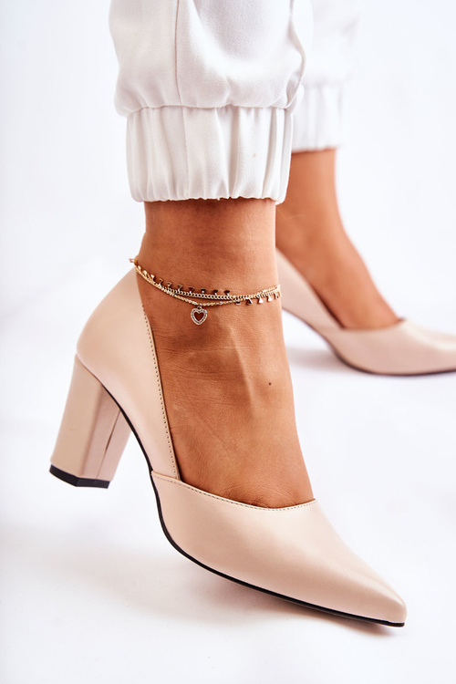 Fashionable Leather Pumps On A Bar Beige Emotion