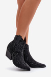 Decorated Cowboy Ankle Boots Black Kaivina