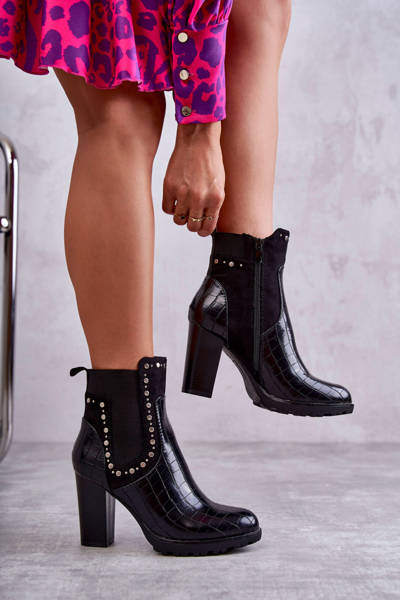 Stiletto Booties With Rhinestones Snake Black Wissey