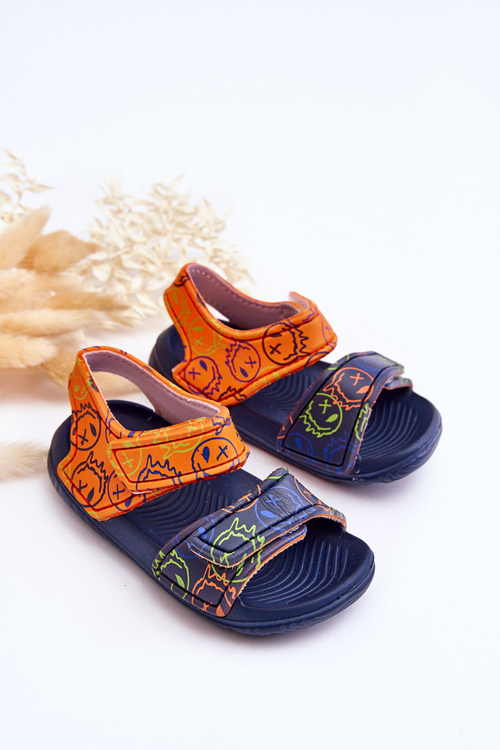 Sandałki Piankowe Dziecięce Lekkie Wzory Granatowo-Pomarańczowe Malaga SP5212