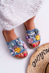Women's Flip Flops With Flowers Thick Sole Blue Amadeo