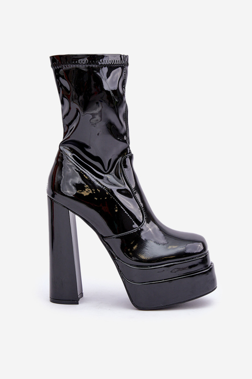 Lacquered Ankle Boots On Platform And High Heel Black Lotisha