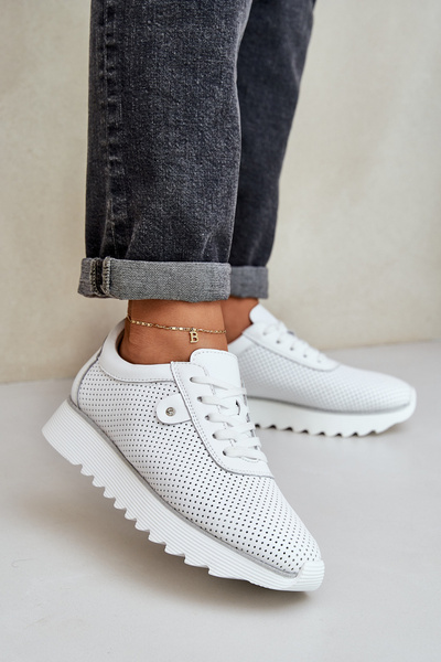 Leather Sports Shoes On Platform With Glitter D&A LR51-629 White