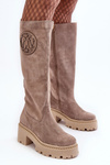 Women's Suede Over-the-Knee Boots Dark Beige Lewski 3367