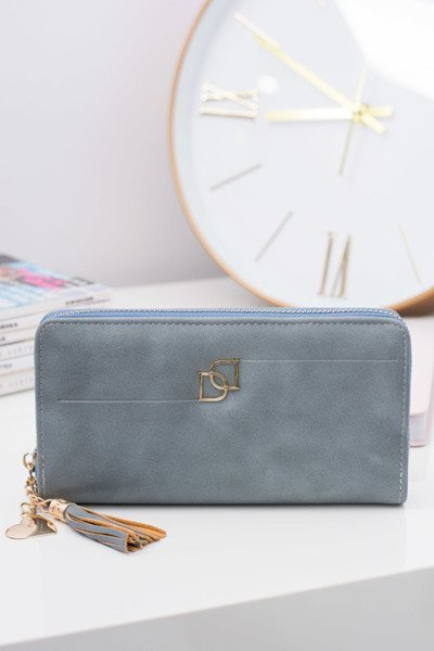 Damski Błękitny Duży Portfel z Frędzlem Brelok