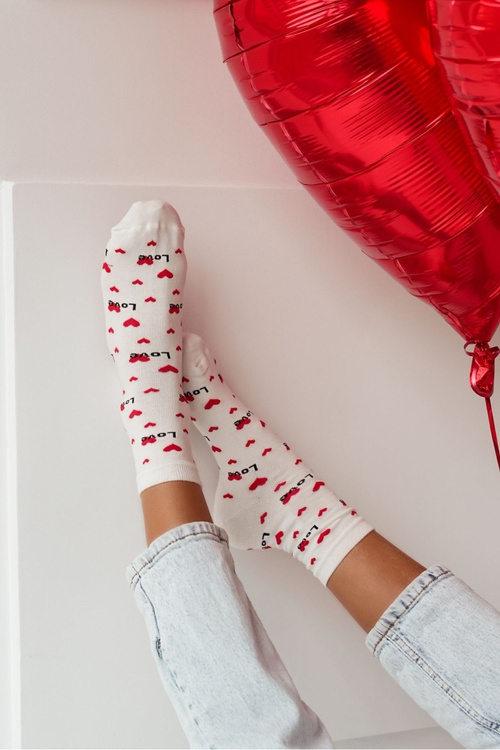 Bawełniane Damskie Skarpetki Love Ecru