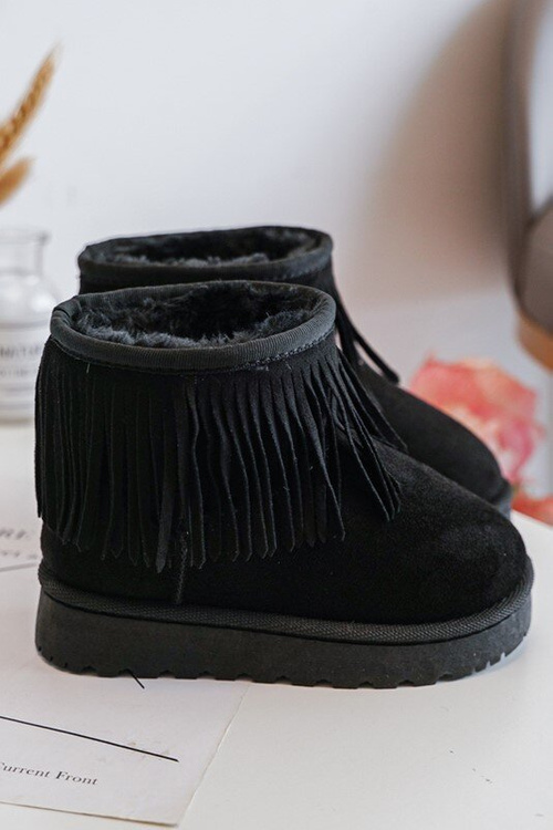 Children's Fur-Lined Snow Boots with Decorative Fringes Black Nimia
