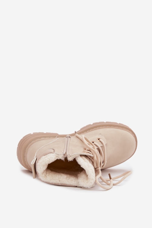 Ladies insulated boots with fur and zipper light beige Tharika