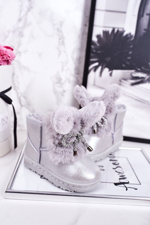 Children's Snow Boots Insulated With Fur With Ears Silver Bunny