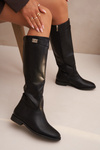 Insulated Women's Boots Flat Heel with Strap and Silver Detail Black Geraline