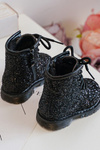 Children's Glittery Lined Boots with Zipper Black Saussa