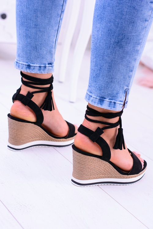 Women's Black Platter Anchor Sandals