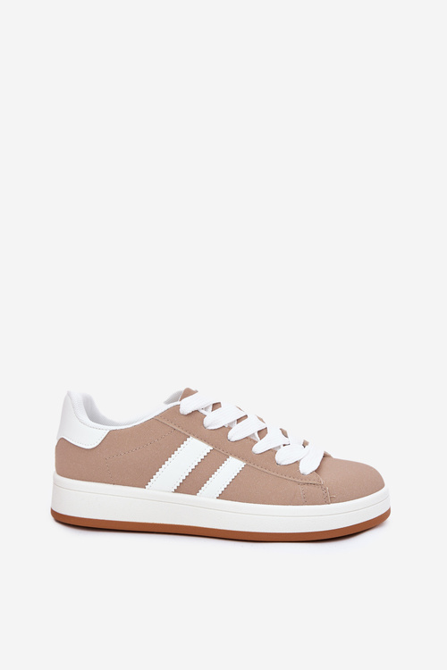 Eko Skórzane Sneakersy Buty Sportowe Damskie Ciemnobeżowe Ravina