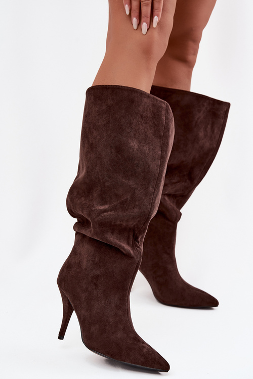 Slip-on Women's Boots With Heel Made Of Eco Suede Chocolate Noretta