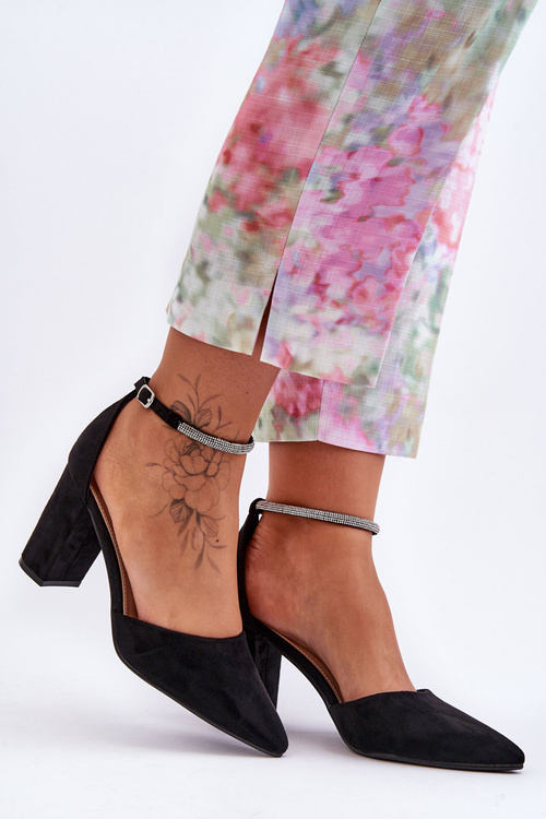 Suede Pumps with Rhinestones Black Diamond