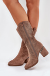 Perforated Cowboy Boots To Mid Calf S.Barski HY51-238 Brown