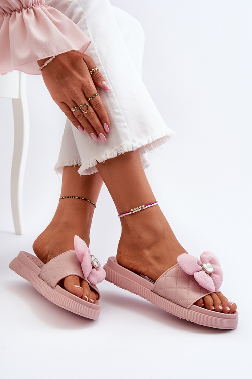 Women's sandals with decoration on low platform pink Cedrella