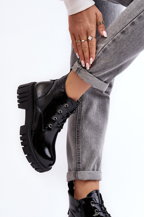 Laced Insulated Patent Boots Black Bjorg