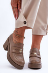 Women's Leather Half Boots On Heel Dark Beige Dunadia