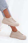 Damskie Sneakersy Skóra Naturalna Masywna Platforma Beżowe Sylvessa