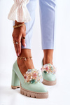 Elegant Pumps With Ornament Smooth Green Caterine