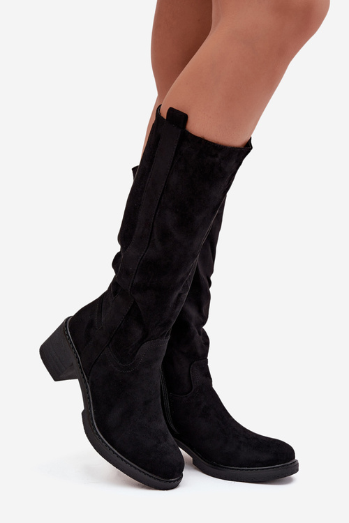 Women's Block Heel Boots Eco Suede Black Darisse