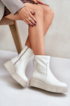 Zazoo 60369 Women's Leather Ankle Boots On Platform Light Beige