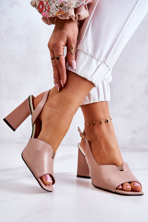 Sandały Zamszowe Obcas Słupek Beżowe Fiorine