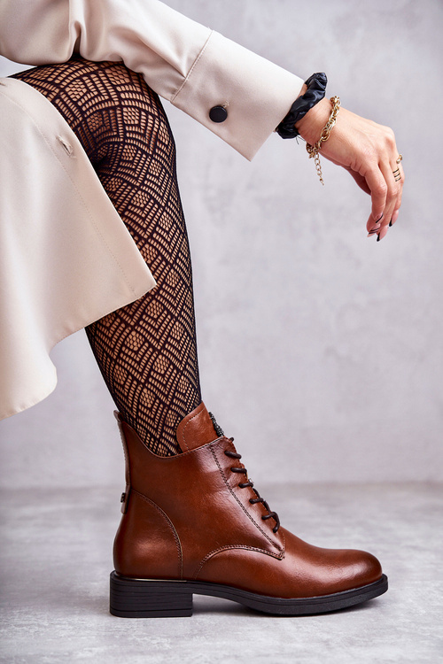 Lace-up boots on a flat heel caramel Grete