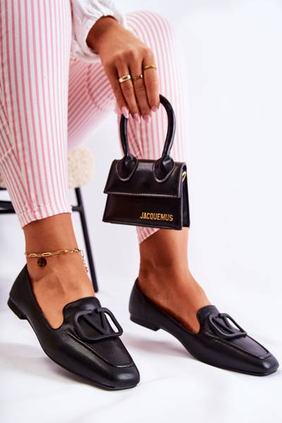 Leather Loafers Brogues With Ornament Black Hermosa