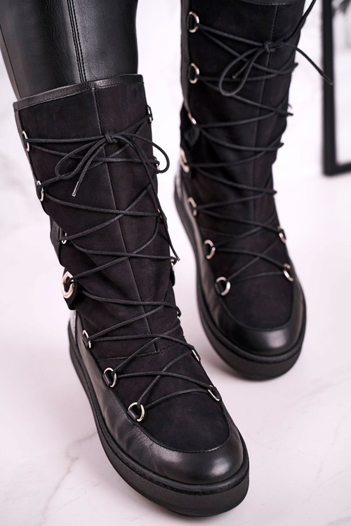 Snow Boots With Fur Suede Black Laura Messi 2054
